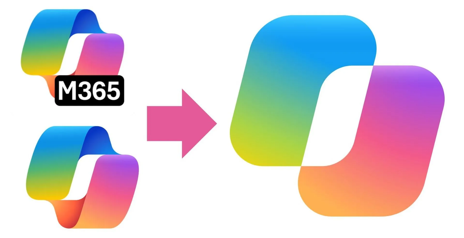 Comparación entre los anteriores logos de Copilot y el nuevo logo de la app unificada